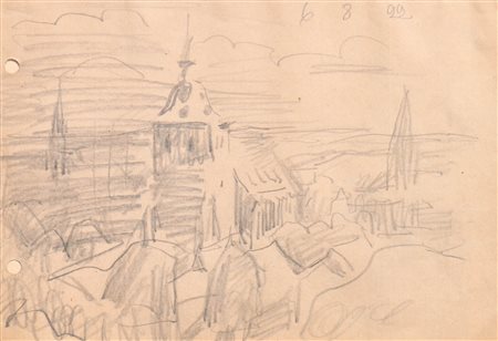 Lyonel Feininger (New York 1871 - 1956) Paese con campanile, 1922;Matita su...