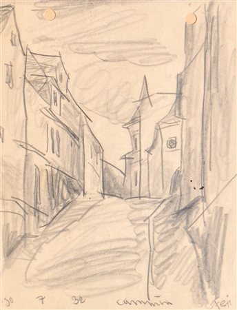 Lyonel Feininger (New York 1871 - 1956) Vicolo di paese con edifici,...