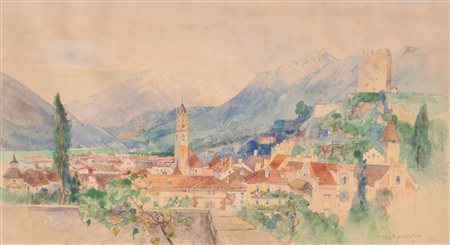 Tony Grubhofer (Innsbruck 1854 - 1933) Merano, 1926;Acquerello, 28 x 51 cm,...