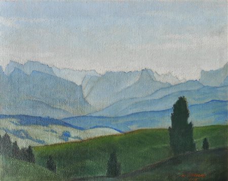 Hans Staffler (Bozen/Bolzano 1903) Alpe di Siusi, 1935;Olio su tela su...
