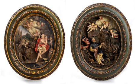Coppia di ceroplastiche italiane Napoli, XVIII secolo Altezza x larghezza: 45...