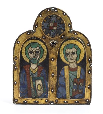 Placca spagnola con smalti raffigurante due santi XII - XIII secolo...
