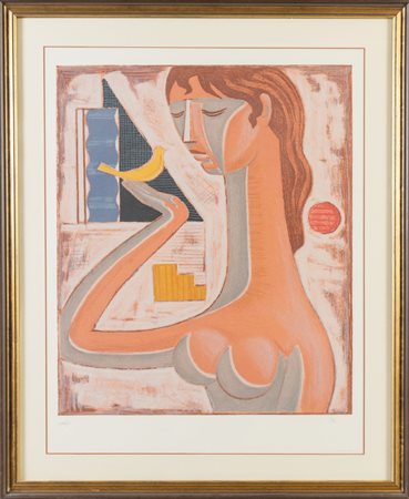 Mario Tozzi (Fossombrone 1895 – Saint-Jean-du-Gard 1979), Ritratto di donna con canarino.