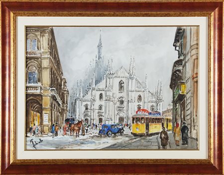 ZECCA ANTONELLO (n. 1944) Piazza Duomo, Milano. Acquarello. Cm 70,00 x 50,00....