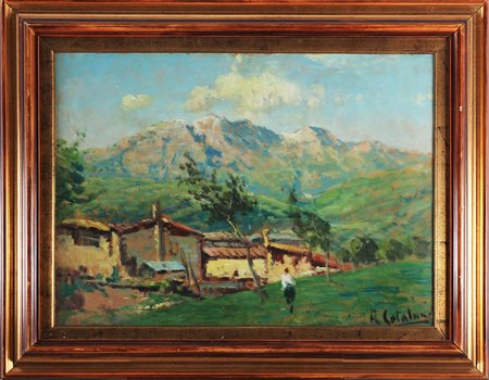 CATALANI ALESSANDRO (1897 - 1942) Paesaggio montano. Olio su cartone. Cm...