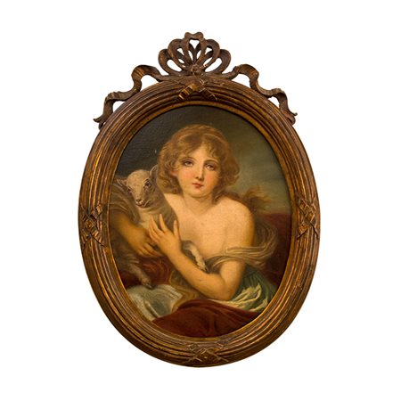 Scuola inglese Coppia di dipinti: A "Ritratto di fanciulla con agnellino"; B...