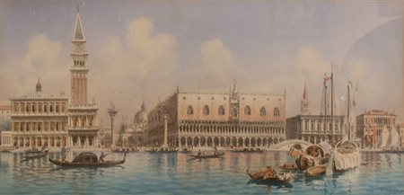 Umberto Ongania Acquerello raffigurante "Scorcio di Venezia con vista sul...