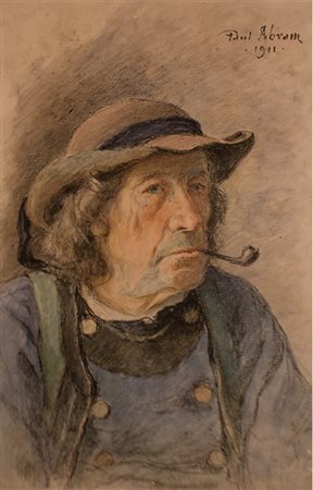 Paul Abram "Ritratto di uomo con pipa" 1911 Pastello e matita su carta; 48 x...