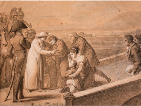 Scuola romana Coppia di disegni raffiguranti "Storie di Pio VII": A Il papa...