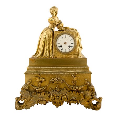 Orologio da tavolo XIX sec.-XX sec. bronzo dorato con figura femminile...