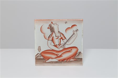 PONTI GIO' (1891 - 1979) Piastrella in ceramica dipinta in policromia, per...