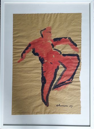 Sandro Cherchi "Figura" - 1969- Acquarello su carta ruvida - cm 70x50 - Firma...