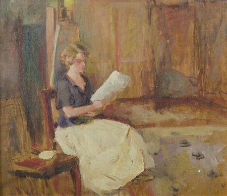 Enrico Fonda Fiume 1892-Parigi 1929 "Ragazza in lettura" cm. 37x43 - olio su...