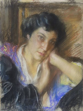 Carlo Wostry Trieste 1865-1943 "Ritratto femminile" cm. 65x50 - pastelli...