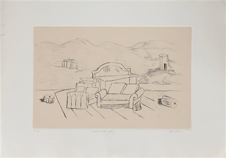 DE CHIRICO GIORGIO (1888 - 1978) Mobili nella valle. 1971. Litografia. Cm...
