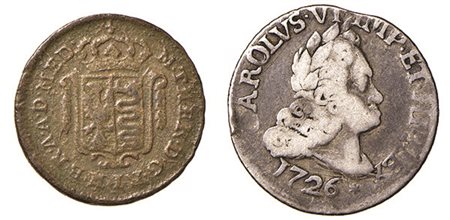 MILANO. Lotto di due monete: Carlo VI, 20 soldi 1726. AG. Rara. MB; Maria...