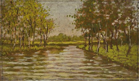 Enrico Reycend (Torino 1855 - 1928) (Attribuito) "Paesaggio" olio su...