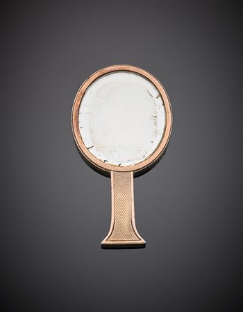 HERMES PARIS Piccolo specchio ovale con manico in metallo e oro rosso...