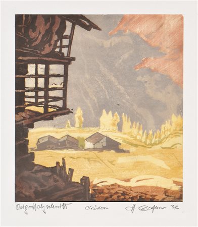 Hans Gostner Gröden, 1936;Gröden, 1936 Farbholzschnitt, 21,5 x 19,2 cm...
