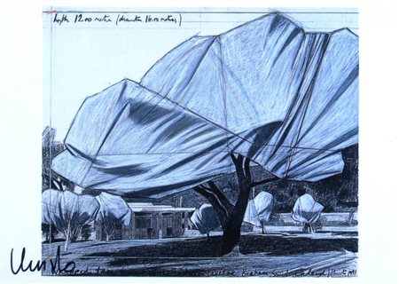 CHRISTO (Gabrovo 1935) "Wrapped trees, project for the Fondation Beyler and...