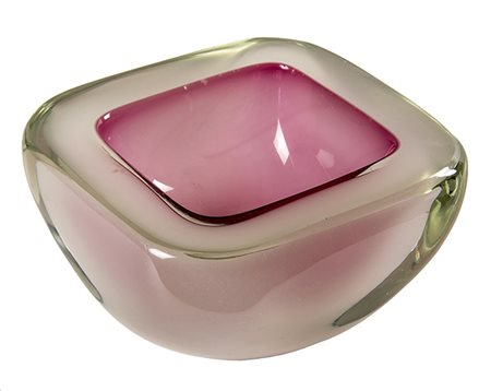 ARCHIMEDE SEGUSO, Posacenere in vetro bianco e rosa tipo geode, 1960 circa,...
