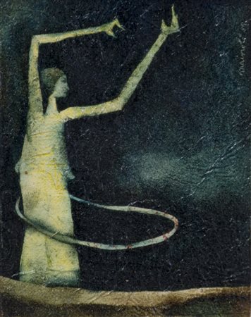 MICHELE MAINOLI (1927-1991) Hula-hoop, 1959 Olio su tela riportata su tavola...