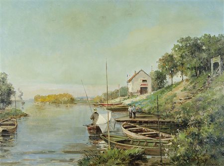 Gustave Mascart 1834-1914 "Sulla riva del fiume" cm. 54x73 - olio su tela...