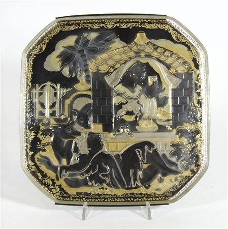 Rosenthal: piatto da parete ottagonale in cristallo lavorato. cm. 30x30.