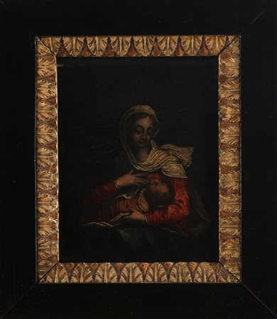 ARTISTA DEL XVII SECOLO. Madonna con bambino. . Olio su rame. Cm 8,00 x...