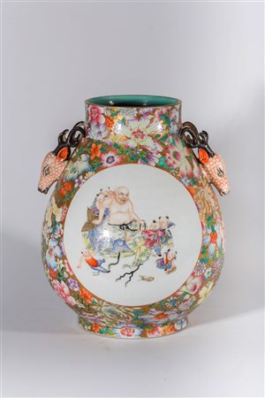 Arte Cinese Vaso in porcellana millefiori marcato Qianlong sulla base Cina,...