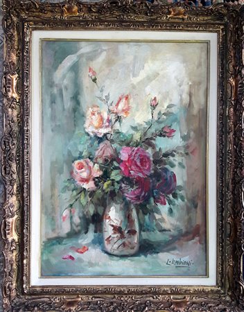 L. Limbiani "Vaso con rose" - Olio su tela - cm 70x50 - Firma in basso a dx