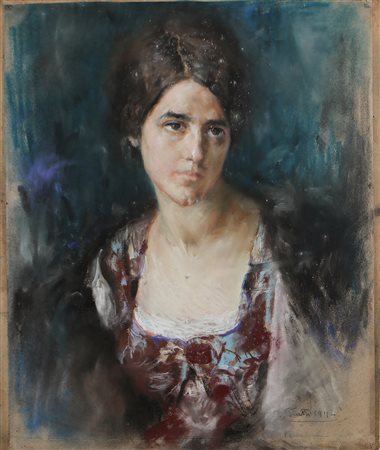 PIATTI ANTONIO (1875 - 1962) Ritratto femminile. 1911. Tecnica mista su...