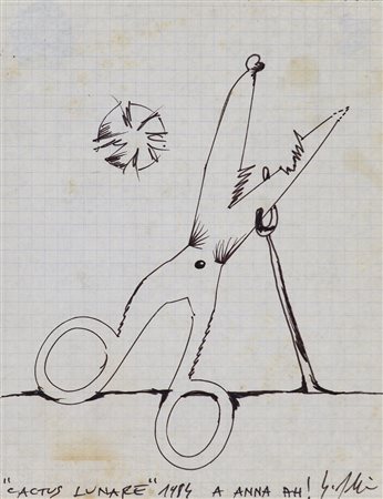SERGIO DANGELO (1932) Cactus lunare, 1984 Penna su carta cm 19,5x14,5 Firma,...