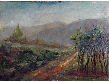 Anonimo (XX secolo) Paesaggio 27,5x38,8 cm Olio su faesite