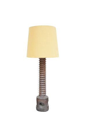 Antica vite da torchio in legno trasformata in lampada (h vite cm 145) (difetti)