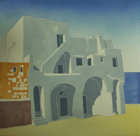 TASTARDI Salerno, 1967 " Abitazione del golfo " acquerello su ceramica 56x58...