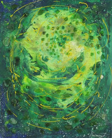 F. ARCAMONE " La spirale dei cristalli verdi " acrilico con inclusioni su...
