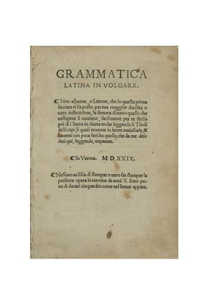 DONATO, Bernardino (XV sec.) - Grammatica latina in volgare. Verona: Nicolini...