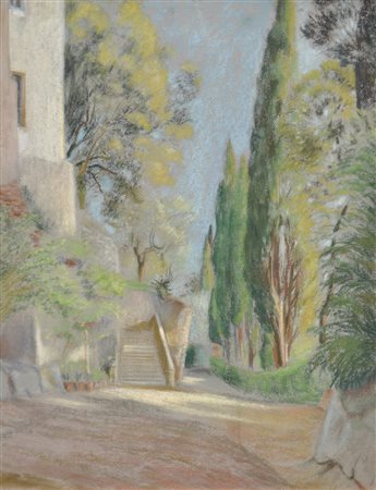 Maler um 1950 Südlicher Garten;Pastell, 45 x 58 cm, gerahmt