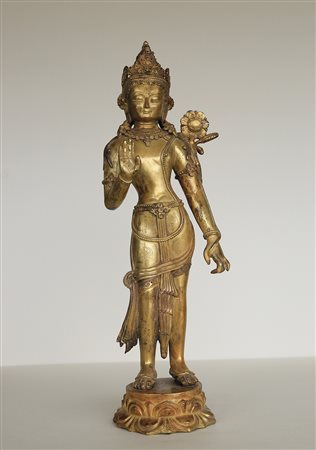 - Lokeshvara – Avalokiteshvara, Nepal, Anfang 20. Jh.;Feuervergoldete Bronze,...