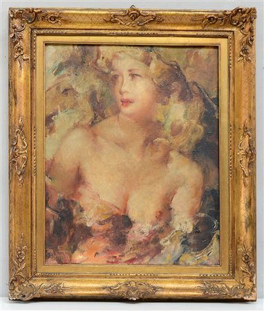 Firma indecifrata, "Ritratto femminile", olio su tela (cm 60x50) firmato in...