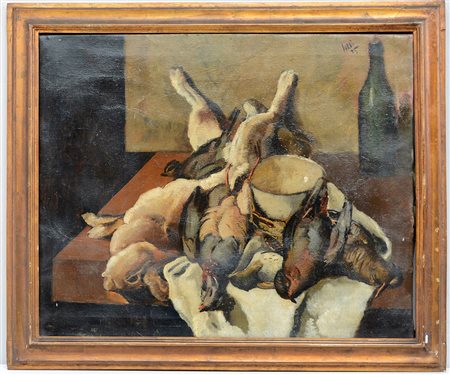 Luigi Surdi (1897 - 1959) "Natura morta con cacciagione", olio su tela (cm...