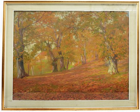 Antonio Zoppi (1860 - 1926) "Castagneto in autunno" olio su tela (cm 75x95)...