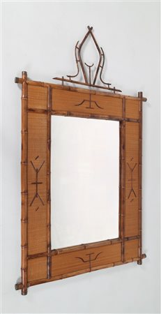 ANONIMO Specchiera in bamboo, midollino e vetro, primi 900. . Cm 121,00 x...