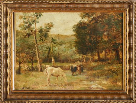 CALDERINI MARCO (1850 - 1941) Paesaggio. Olio su tela . Cm 43,00 x 31,00....