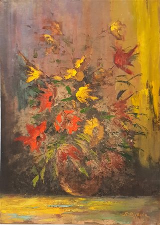 S. Ballarin, "Vaso di fiori", 1970, olio su tavola cm 70x50, firma in basso a...