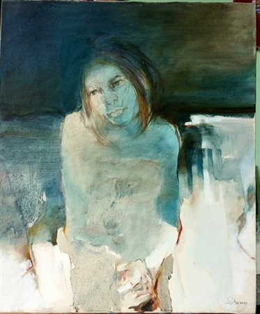 Mario Pitocco, "Figura femminile", olio su tela cm 60x50, firma in basso a...