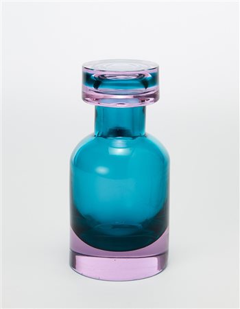 Manifattura di Murano, bottiglia con tappo in vetro sommerso ametista...