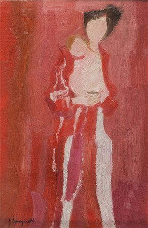 TRENTO LONGARETTI 1916 - 2017 Madre in rosso Olio su tela, cm. 30 x 20...