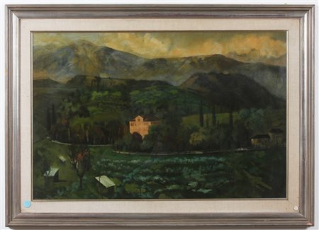 LUCCHESI MARIO (n. 1919) Paesaggio. Olio su tavola. Cm 60,00 x 90,00. Firma...